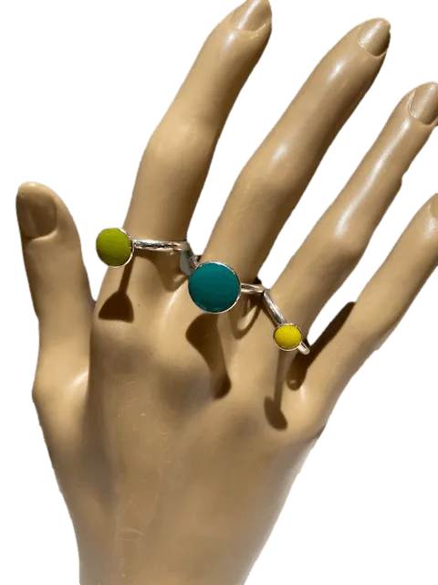 Sterling Silver and Enamel Triple Cluster Rings