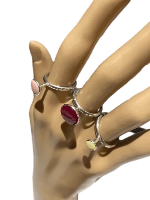 Sterling Silver and Enamel Triple Cluster Rings