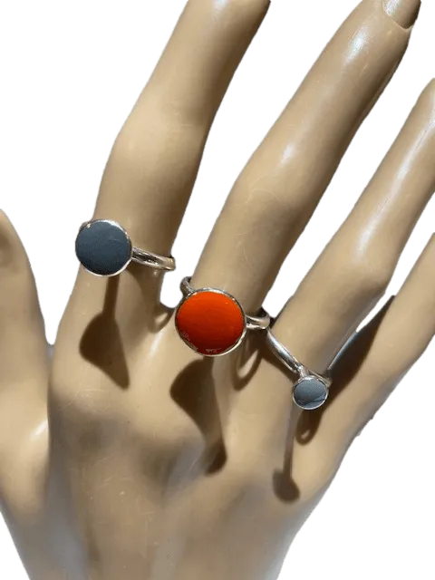 Sterling Silver and Enamel Triple Cluster Rings