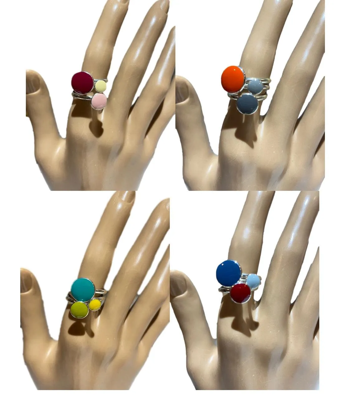 Sterling Silver and Enamel Triple Cluster Rings