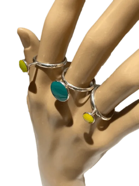 Sterling Silver and Enamel Triple Cluster Rings
