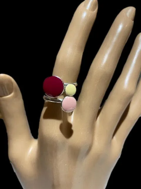 Sterling Silver and Enamel Triple Cluster Rings