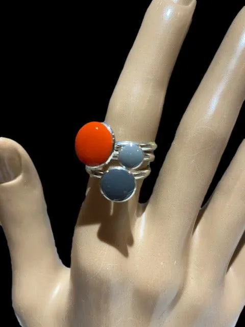 Sterling Silver and Enamel Triple Cluster Rings