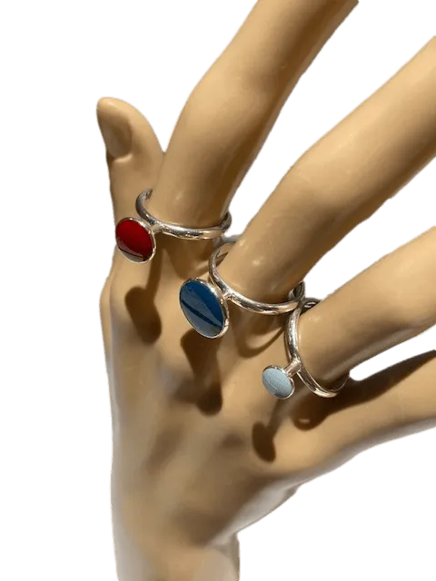 Sterling Silver and Enamel Triple Cluster Rings