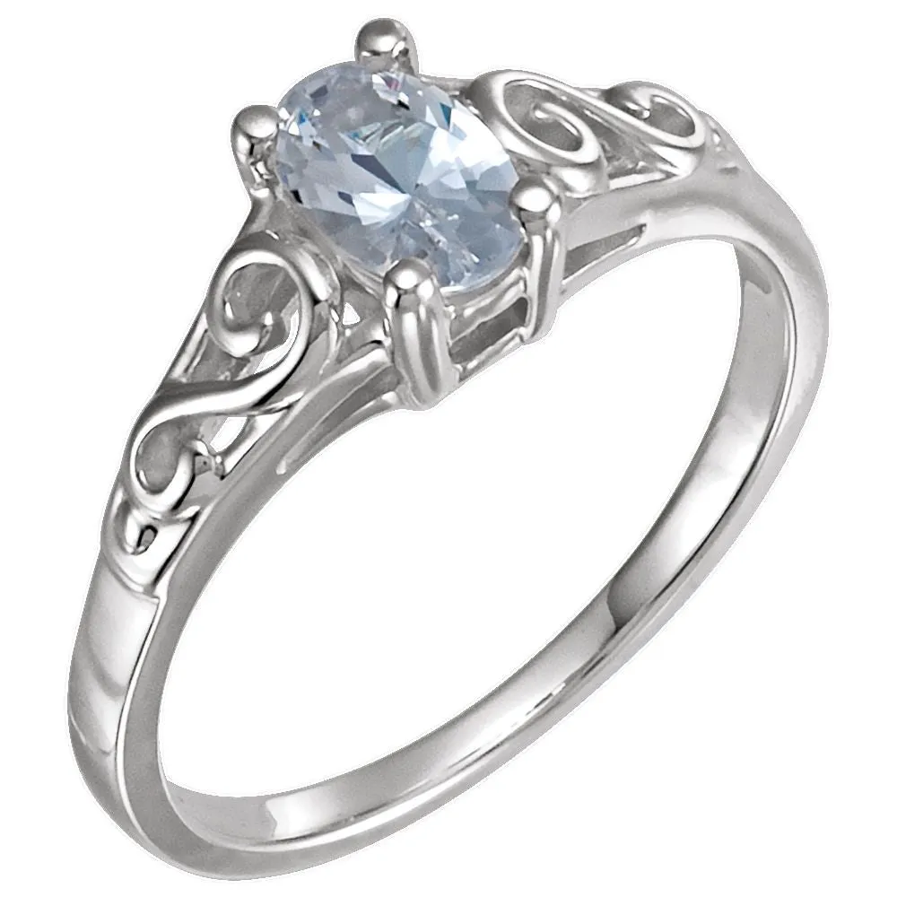 Sterling Silver April Imitation Birthstone Ring , Size 5