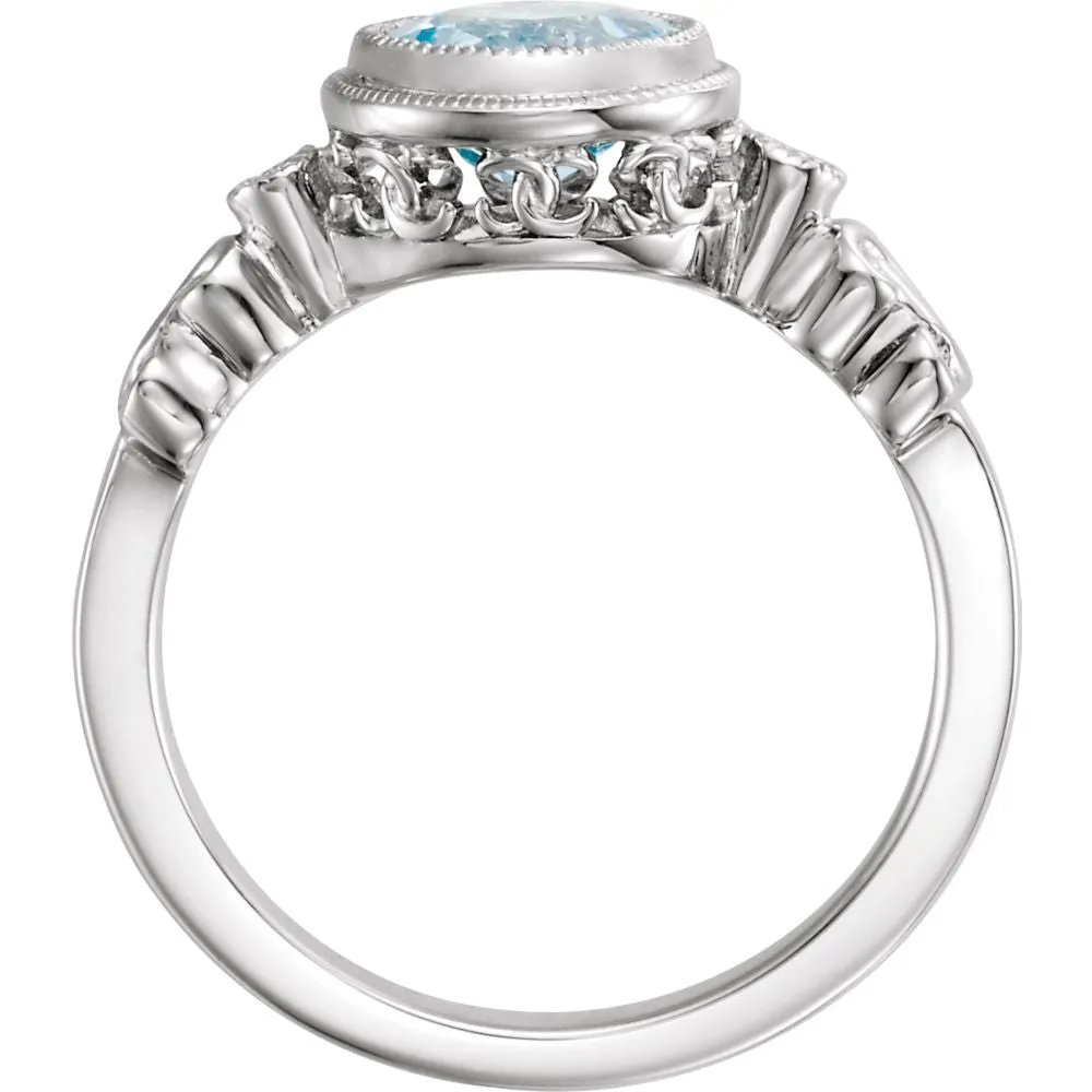 Sterling Silver Aquamarine & .02 CTW Diamond Ring, Size 7
