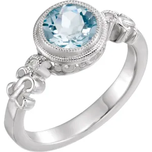 Sterling Silver Aquamarine & .02 CTW Diamond Ring, Size 7
