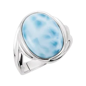 Sterling Silver Cabochon Larimar Ring, Size 7