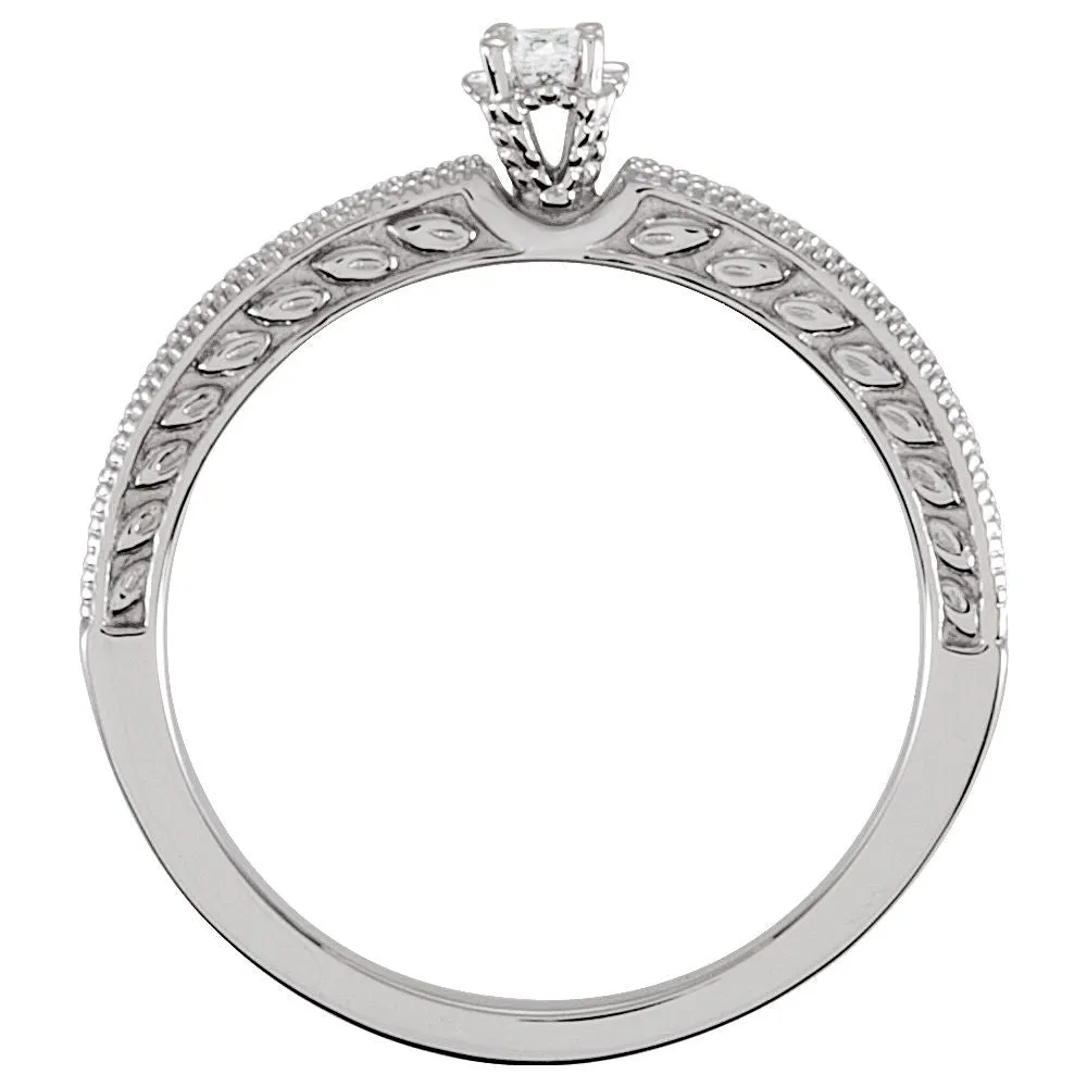 Sterling Silver Cubic Zirconia Vintage-Inspired Milgrain Ring Size 7