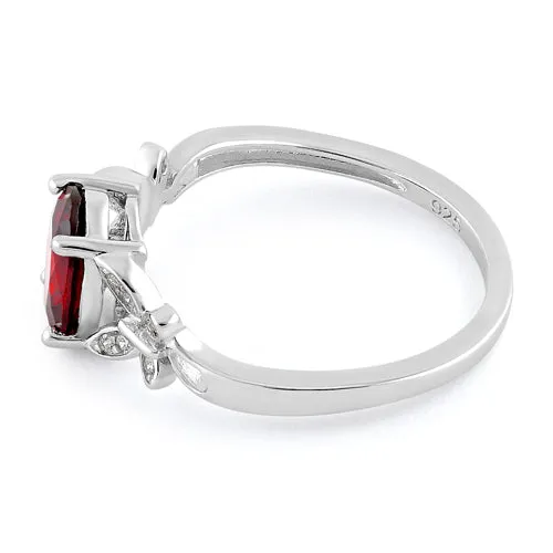 Sterling Silver Double Butterfly Garnet Center Stone CZ Ring