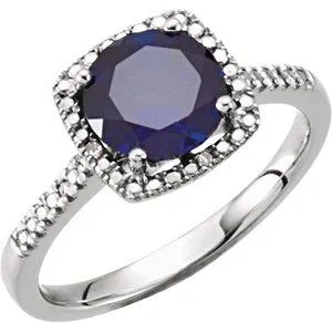 Sterling Silver Lab-Created Blue Sapphire & .01 CTW Diamond Ring Size 8