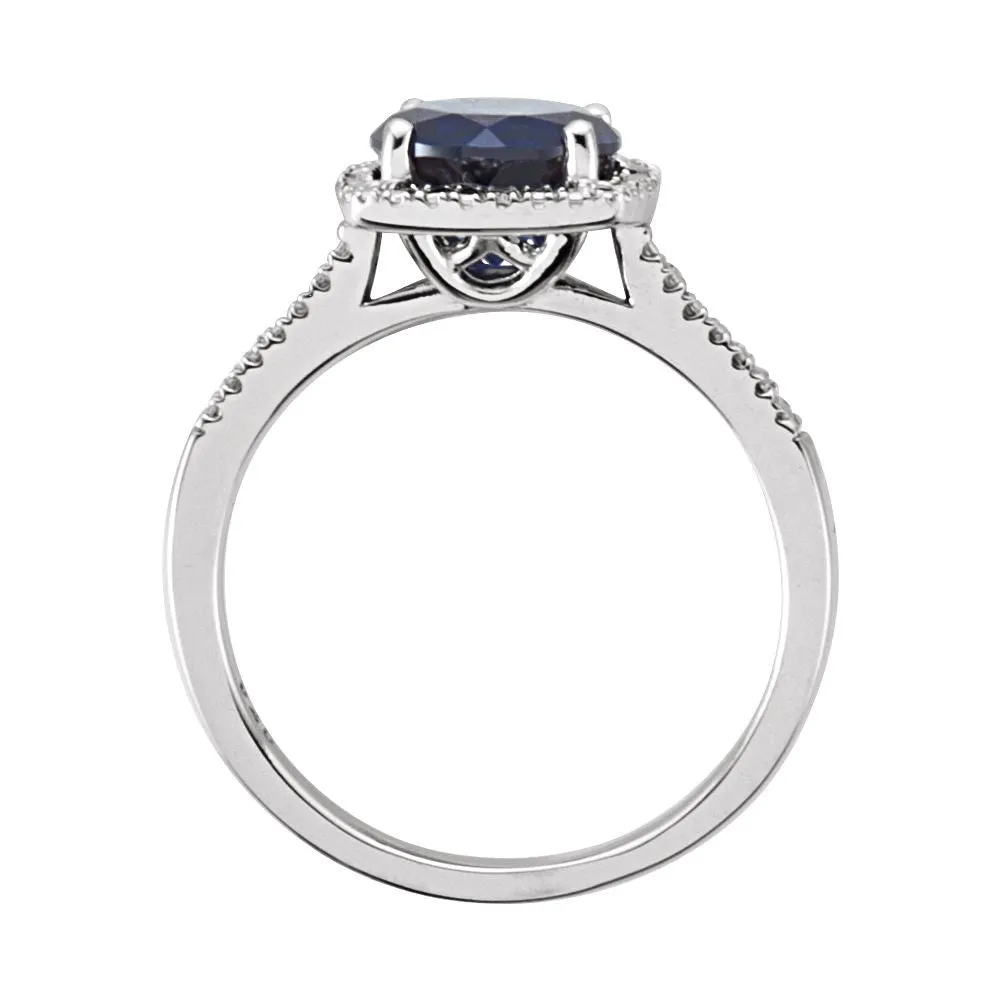 Sterling Silver Lab-Grown Blue Sapphire & .01 CTW Diamond Ring, Size 7