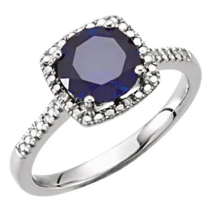 Sterling Silver Lab-Grown Blue Sapphire & .01 CTW Diamond Ring, Size 7