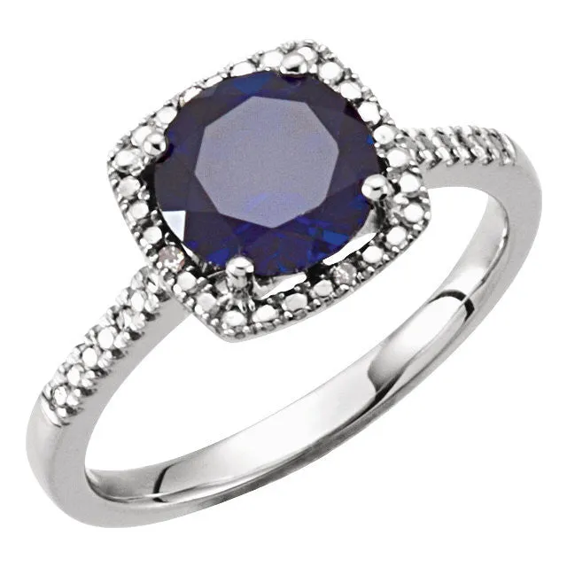 Sterling Silver Lab-Grown Blue Sapphire & .01 CTW Diamond Ring, Size 7