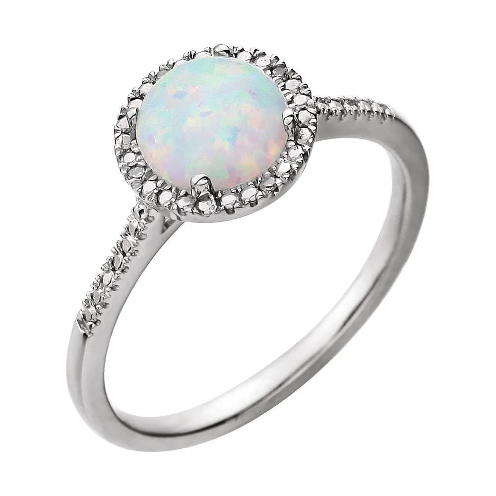 Sterling Silver Lab-Grown Opal & .01 CTW Diamond Ring, Size 7