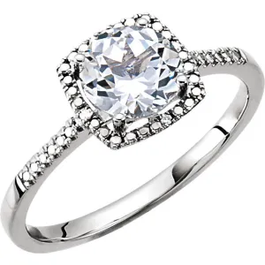 Sterling Silver Lab-Grown White Sapphire & .01 CTW Diamond Ring, Size 6