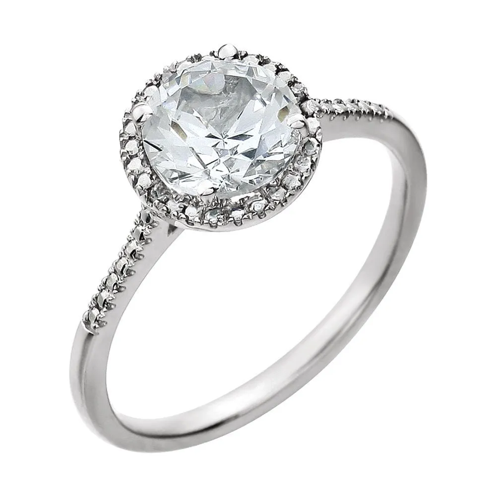Sterling Silver Lab-Grown White Sapphire & .01 CTW Diamond Ring