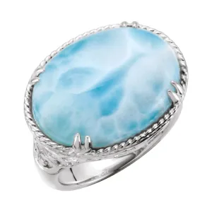 Sterling Silver Larimar Rope & Scroll Design Ring, Size 7