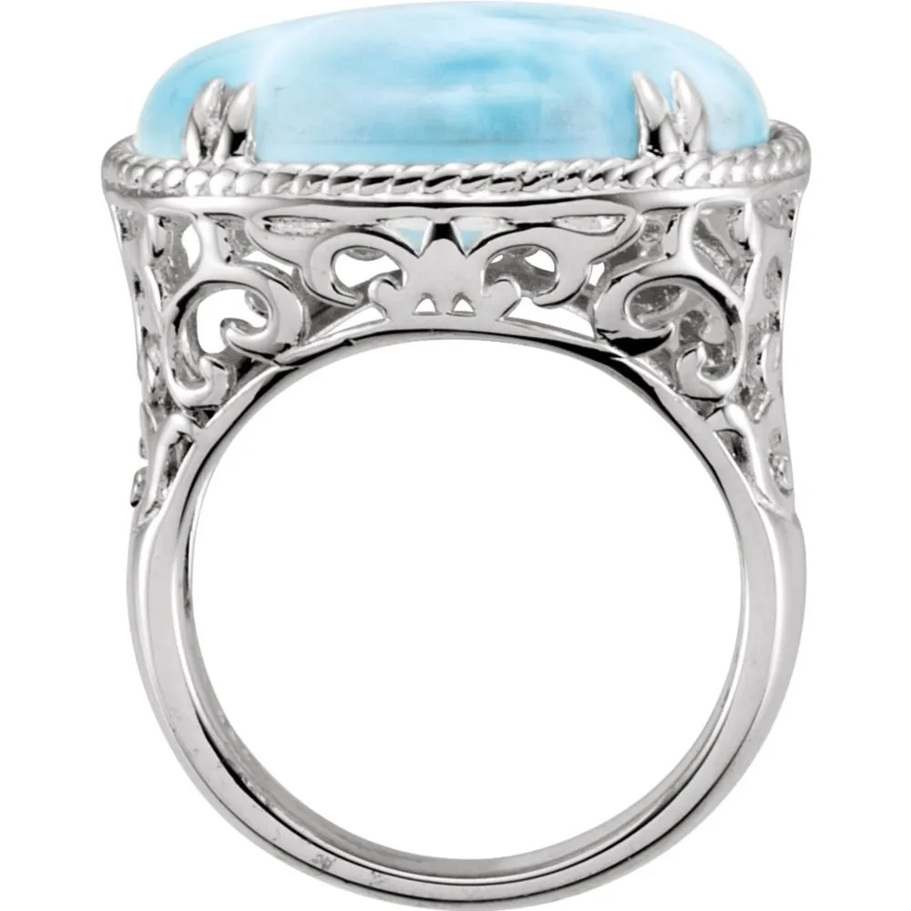Sterling Silver Larimar Rope & Scroll Design Ring, Size 7