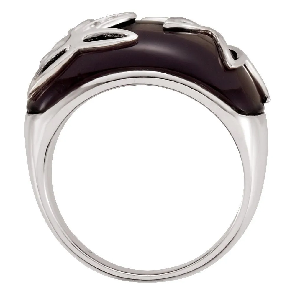 Sterling Silver Onyx & Diamond Accented Floral-Inspired Ring, Size 8