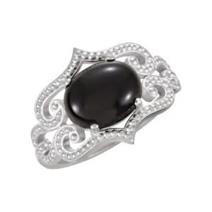 Sterling Silver Onyx Granulated Design Ring, Size 7
