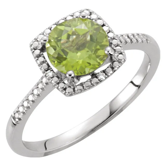 Sterling Silver Peridot & .01 CTW Diamond Ring, Size 5