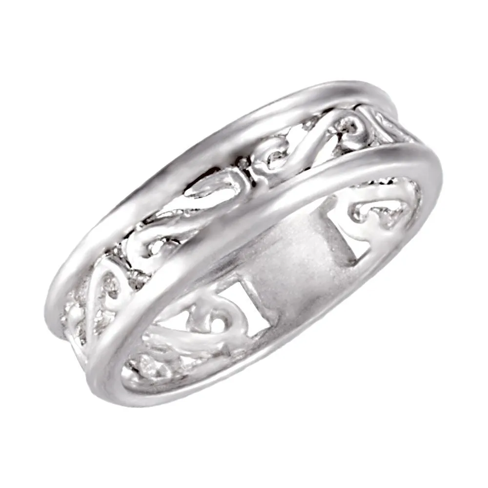 Sterling Silver Polish Finish Scroll Band Size 6