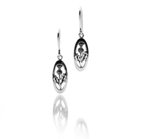 Sterling Silver Thistle Oval Drop Earrings