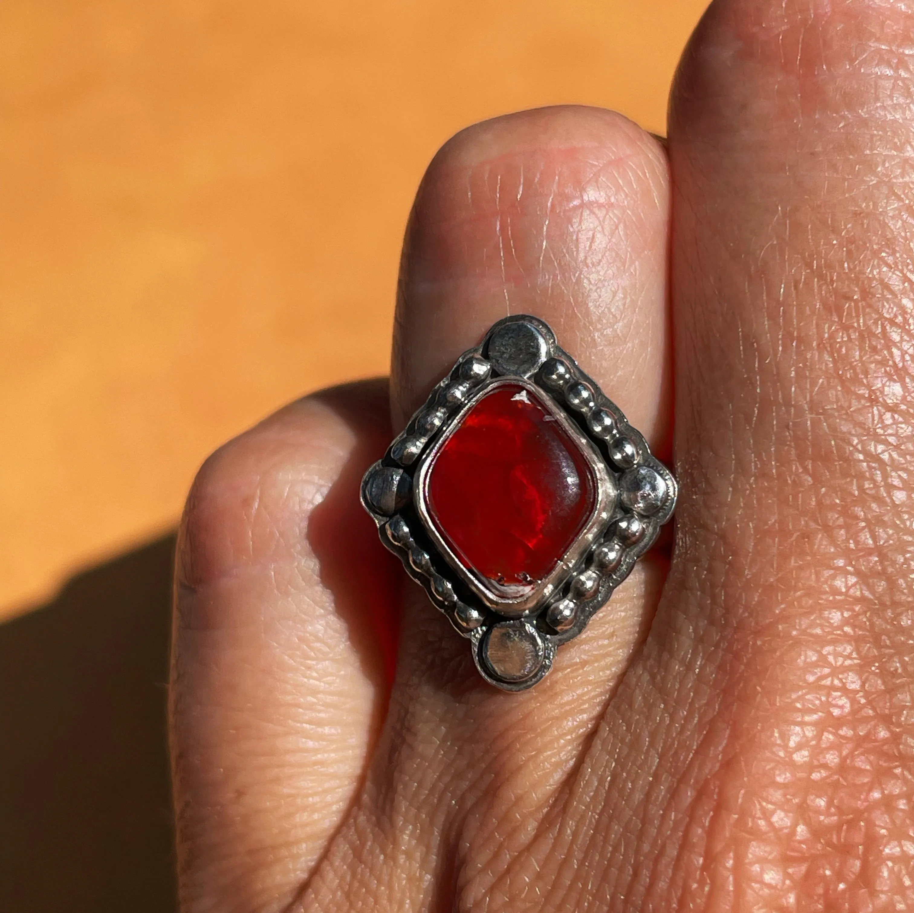 Summer Sunset Fire Opal Ring - Size 5.25