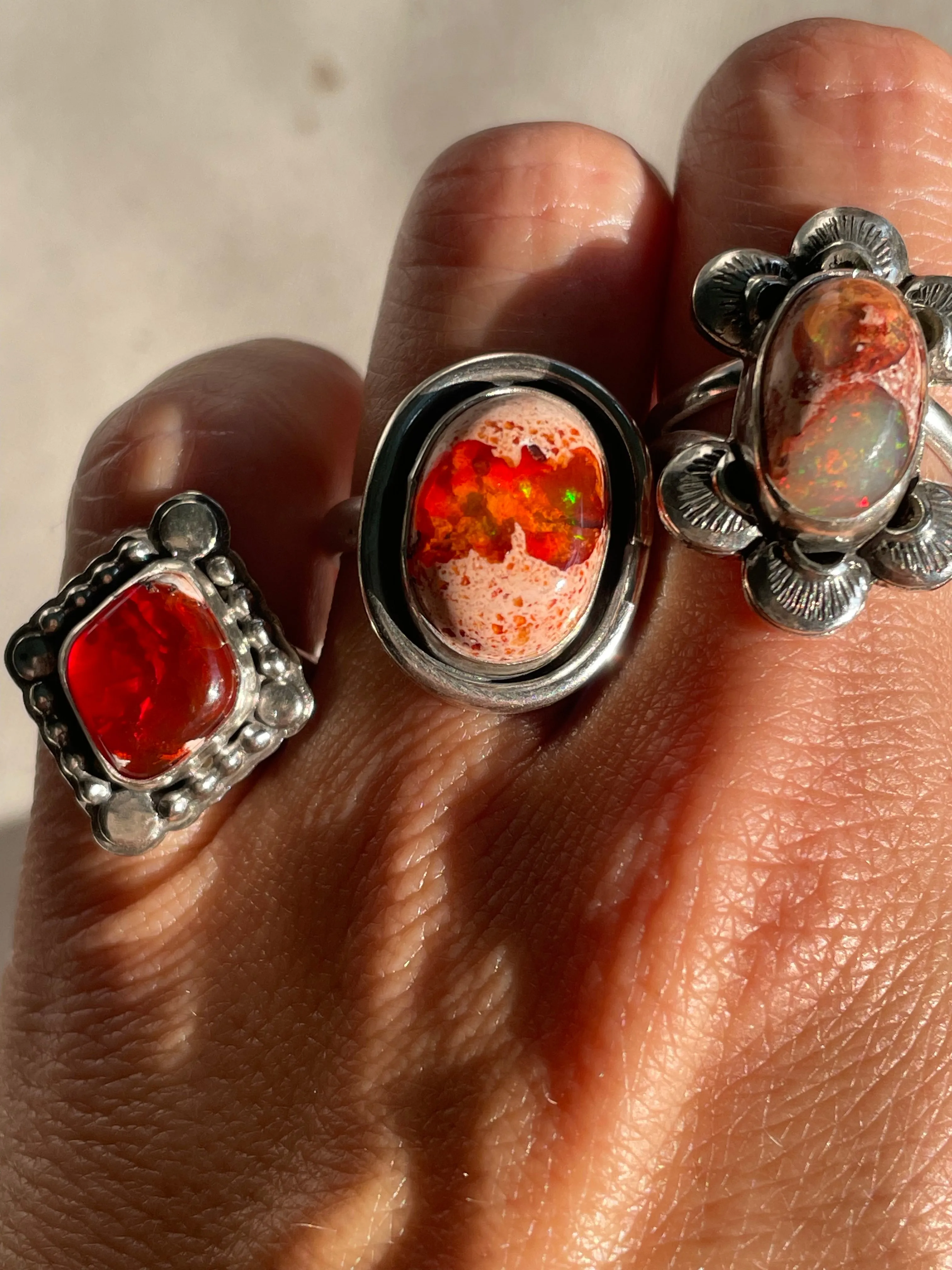 Summer Sunset Fire Opal Ring - Size 5.25