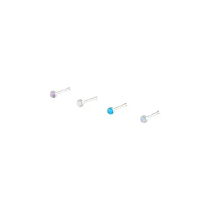 Surgical Steel Synthetic Opal Nose Pin 4-Pack