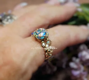Swarovski Crystal AB, Handmade Ring, April Birthstone, GF US Size 11