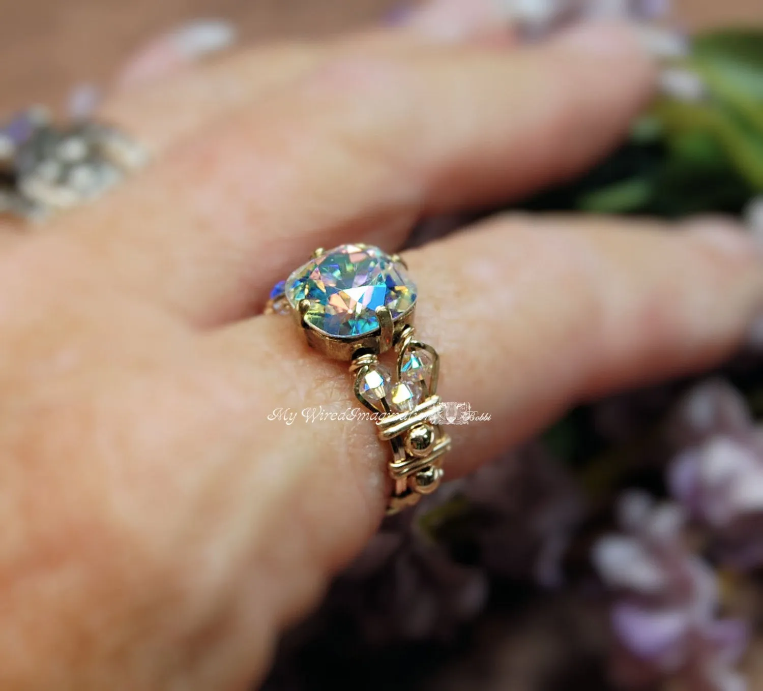 Swarovski Crystal AB, Handmade Ring, April Birthstone, GF US Size 11