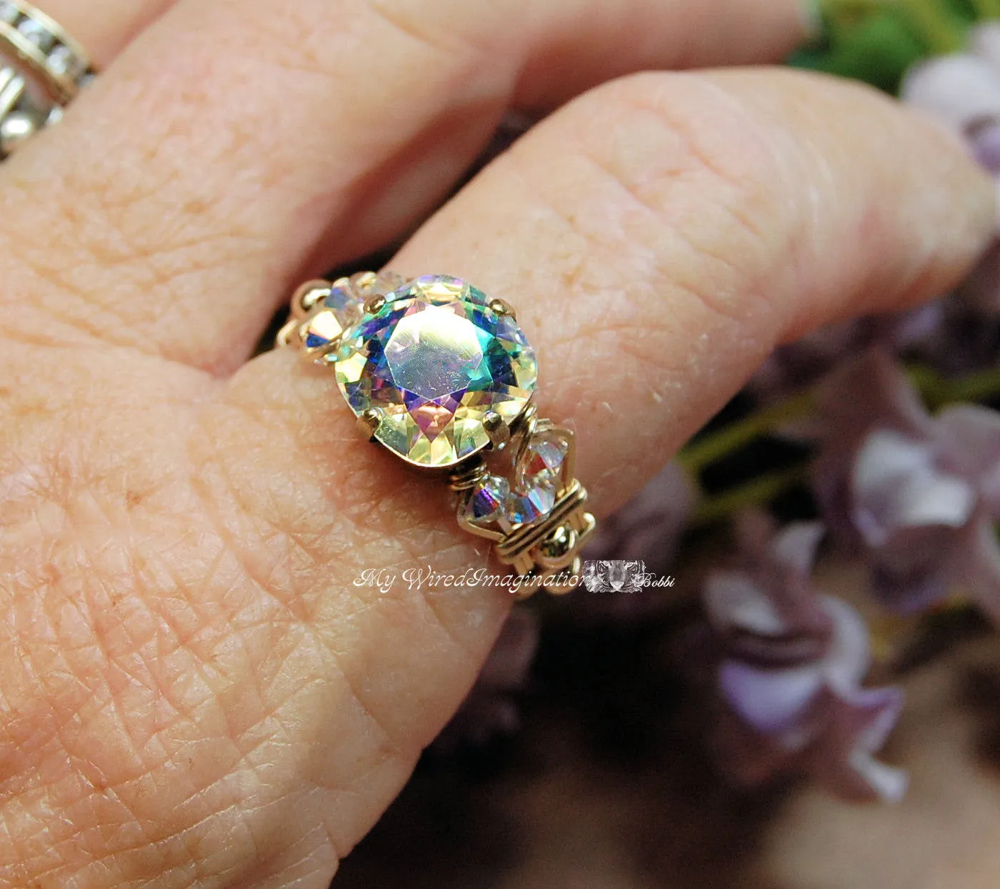 Swarovski Crystal AB, Handmade Ring, April Birthstone, GF US Size 11