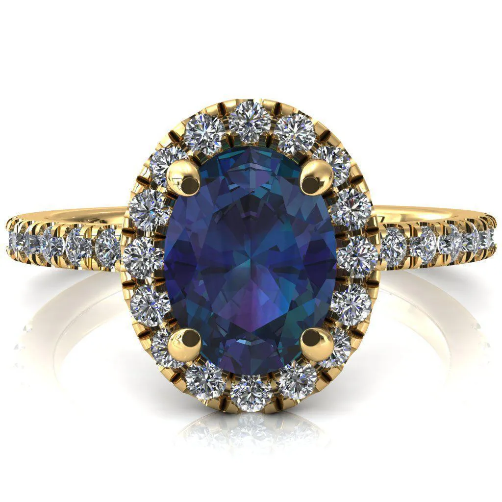 Talia Oval Alexandrite 4 Prong Halo 5/8 Micropave Engagement Ring