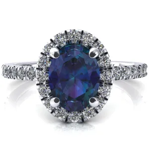 Talia Oval Alexandrite 4 Prong Halo 5/8 Micropave Engagement Ring