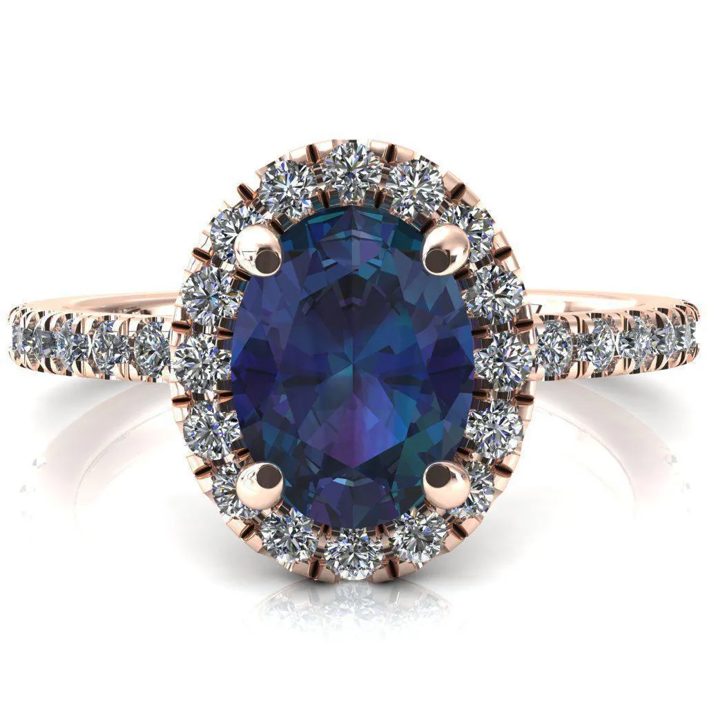 Talia Oval Alexandrite 4 Prong Halo 5/8 Micropave Engagement Ring