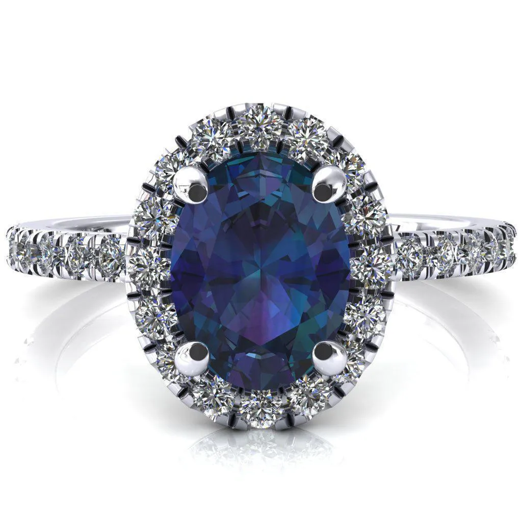 Talia Oval Alexandrite 4 Prong Halo 5/8 Micropave Engagement Ring