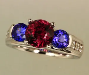 Tanzanite and Rhodolite Ring Accented with Ideal Cut Diamonds
