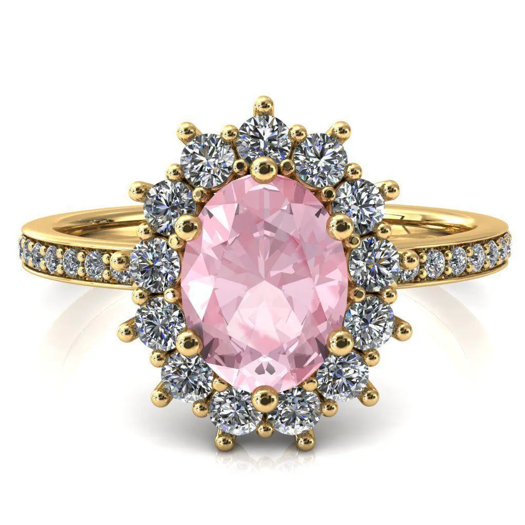 The Duchess Oval Pink Sapphire 6 Prong Diamond Cluster Halo Ring