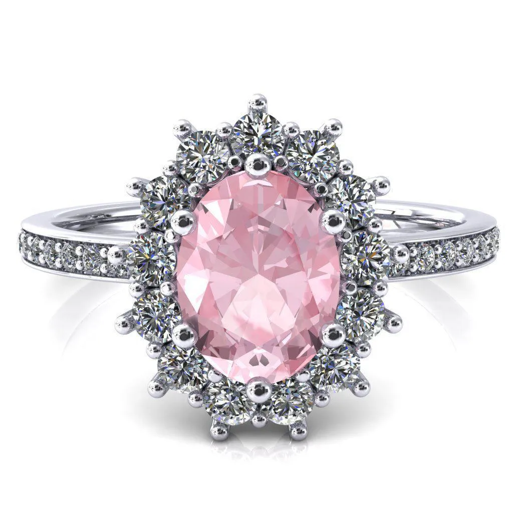 The Duchess Oval Pink Sapphire 6 Prong Diamond Cluster Halo Ring