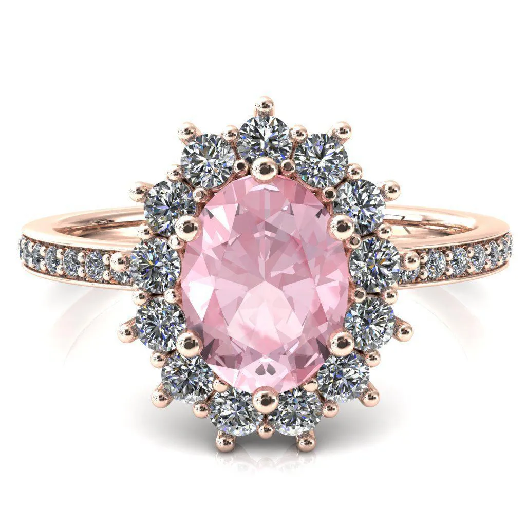 The Duchess Oval Pink Sapphire 6 Prong Diamond Cluster Halo Ring