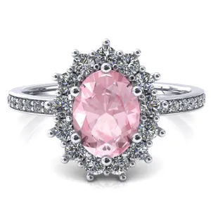 The Duchess Oval Pink Sapphire 6 Prong Diamond Cluster Halo Ring