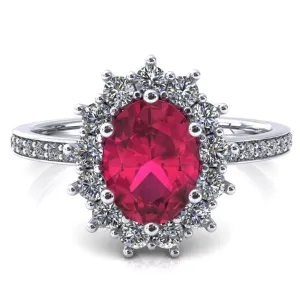 The Duchess Oval Ruby 6 Prong Diamond Cluster Halo Ring