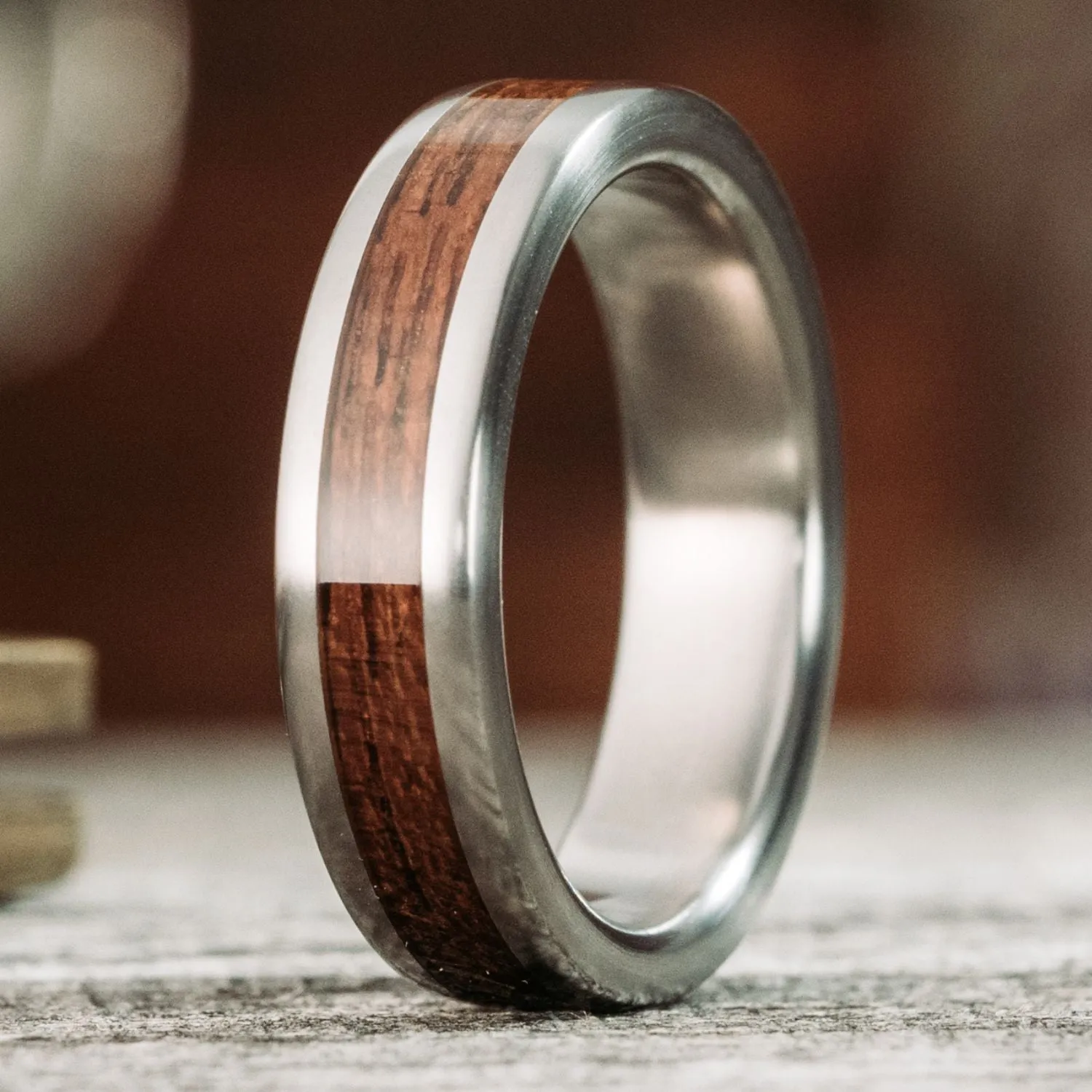 The North Carolina Teak | Men's Titanium Wedding Band with USS North Carolina Battleship Teak Wood