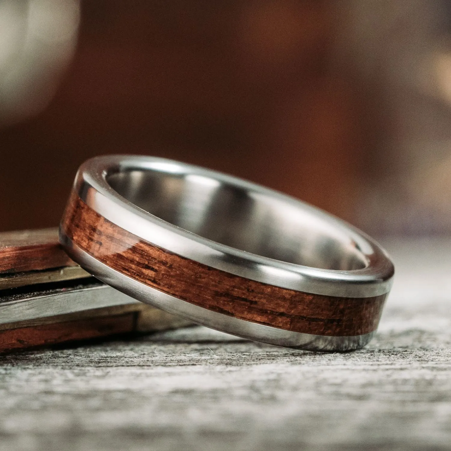 The North Carolina Teak | Men's Titanium Wedding Band with USS North Carolina Battleship Teak Wood