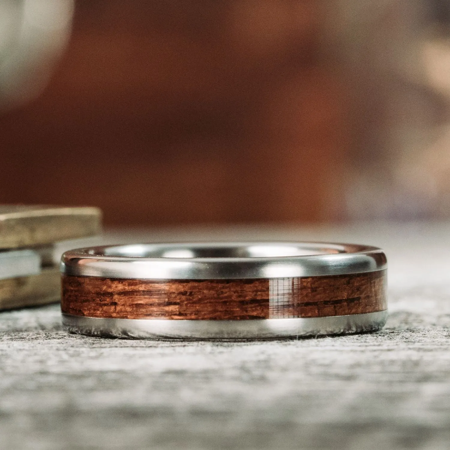 The North Carolina Teak | Men's Titanium Wedding Band with USS North Carolina Battleship Teak Wood