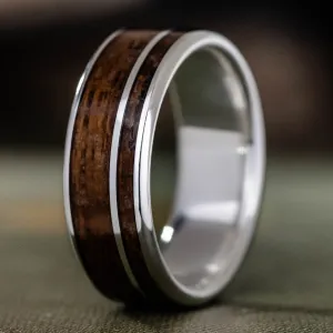 The USS North Carolina | Men's Sterling Silver Wedding Band with USS North Carolina Battleship Teak Wood