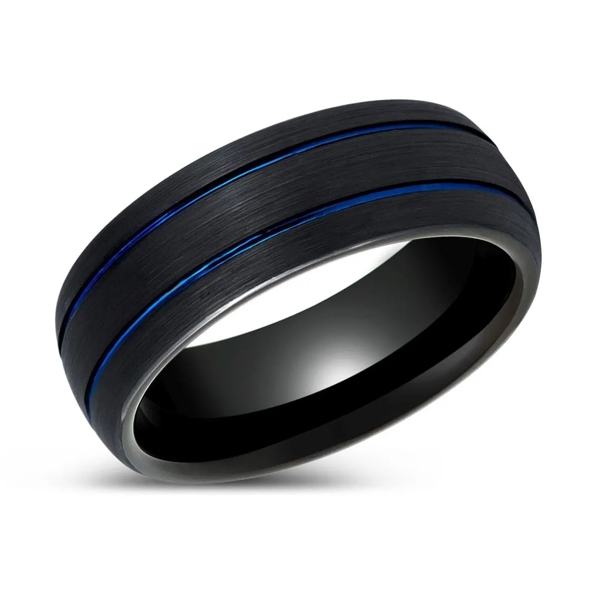 THEODORE | Black Tungsten Ring Two Blue Grooves