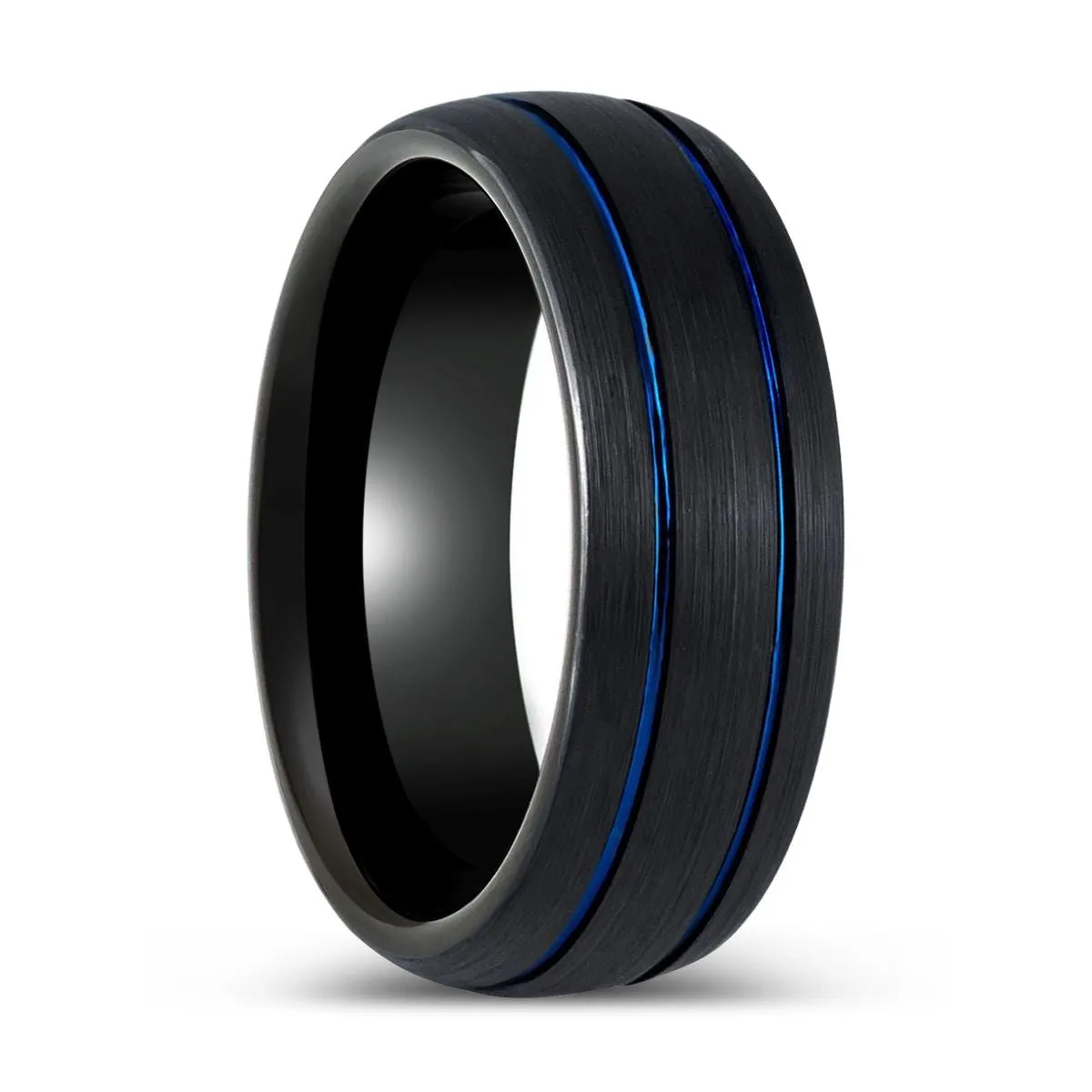 THEODORE | Black Tungsten Ring Two Blue Grooves